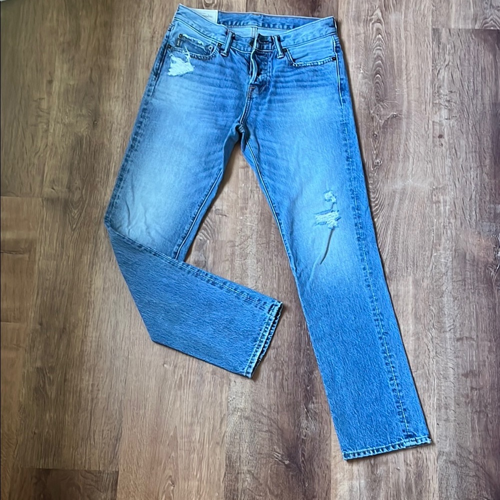 Abercrombie & Fitch Blue Straight Jeans with Distressed Detail